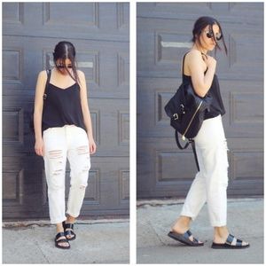 ZARA White Distressed Slim Boyfriend Denim Jeans